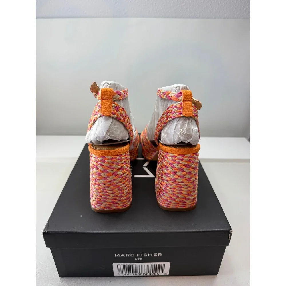 Marc Fisher LTD Janie Pink Orange Woven Block Heel Sandals 8.5M NEW